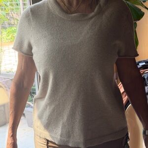 Cream Short-Sleeve Cashmere Sweater